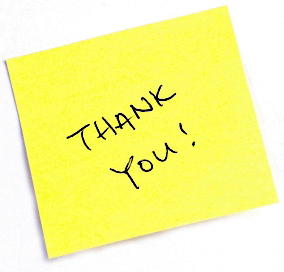 Sticky post it note with "Thank You" wording.